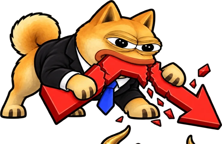 DOPUNK biting a red down-arrow in half